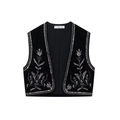 Gilet vintage en velours pour femme avec broderie argentée et détails de paillettes - XS / Noir