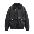 Veste aviateur noire en similicuir pour femme avec col en peau de mouton retournée - XS / Noir