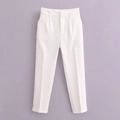 Pantalon de tailleur blanc à taille haute avec plis et coupe droite pour femmes - XS / Blanc