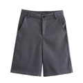 Eleganti pantaloncini a vita alta grigio scuro in tessuto liscio con tasche laterali - XS / Pantaloncini Grigi