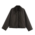 Veste matelassée marron foncé pour femme avec motifs de losanges et col en velours côtelé - XS / fauve