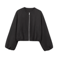 Bombardier noir pour femme avec col rond et manches bouffantes volumineuses - Noir
