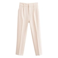 Women's high waist dress pants in beige featuring pleated straight leg and belt loops - Off White
