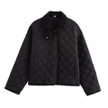 Veste matelassée noire pour femme avec motifs à losanges et col en velours côtelé - XS / Noir