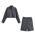 Set coordinato camicia corta a maniche lunghe e pantaloncini a vita alta grigio scuro - XS / Grigio Set