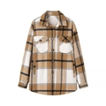 Dames geruite overshirt jas met camel en wit patroon en borstzakken - S / Khaki Geblokt
