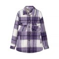 Dames 2024 herfst geruite shacket jas met paars patroon en knopen aan de voorkant - S / Paars