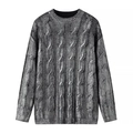 Men's crew neck long sleeve sweater with cable knit texture in black and gray mixed tones - S / Silver