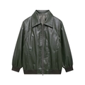 Détail d'une veste vintage en simili cuir vert forêt avec coutures blanches contrastées - Vert Foncé