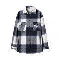 Dames oversized zwart-wit geblokte overshirt jas met dubbele borstzakken en knopen - S / Grijs en wit geruit