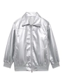 Détail de la veste aviateur argentée avec poignets en maille et texture brillante - Argent