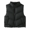 Damen Weste in Schwarz mit Stehkragen, V-Steppung und verstellbarem Kordelzug am Saum - XS / Schwarz