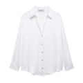 Elegante camicia in raso bianco a maniche lunghe con trama setosa lucida da donna - XS / Bianco