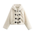Chic cream faux fur hooded coat featuring decorative toggle closures and soft texture - XS / White