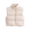 Women's cream white quilted puffer vest with high collar and full zipper closure - XS / Off White