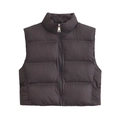 Women's black sleeveless puffer vest with stand collar and horizontal quilting detail - XS / Black