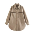 Veste-chemise oversize pour femme en laine kaki avec coutures contrastées noires - XS / Kaki