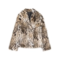 Nahaufnahme der Leopardenmuster-Webpelzstruktur und des schwarzen Futters der Jacke - XS / Leopard 2