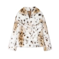 Details zur Kunstpelz-Textur und zum Satinfutter der kurzen Leoparden-Winterjacke - XS / Leopard 1
