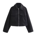 Women's short black wool blend jacket with zipper closure and flap chest pockets - XS / Black
