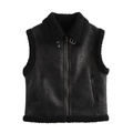 Gilet chic en similicuir noir pour femme avec boucles au col et doublure chaude - S / Noir