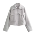 Women's grey cropped wool jacket with large lapels and front zip closure - XS / Light Gray