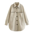 Manteau en laine avoine pour femme avec surpiqûres noires et poches poitrine - XS / Beige