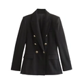 Dettaglio del blazer nero doppiopetto con bottoni in metallo dorato e tasche con patta classiche - Nero