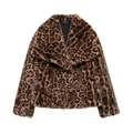 Kurze Damenjacke aus Pelzimitat mit Leopardenmuster, großem Reverskragen und weichem Griff - XS / Helles Leopardenmuster