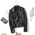 Chaqueta biker corta de cuero sintético negro con cremalleras y cinturón ajustable - XS / Negro