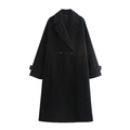 Elegante cappotto lungo nero doppiopetto da donna con bavero classico e polsini a cinturino - XS / Nero