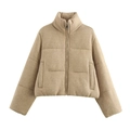Détail de veste matelassée tricotée camel pour femme avec col montant et fermeture éclair - XS / Kaki