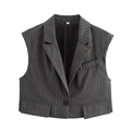 Women's dark grey pinstripe sleeveless waistcoat with lapel and single button closure - S / Vest