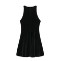 Elegant black sleeveless velvet dress with a chic back zipper and flared A-line skirt shape - XS / Black
