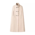 Elegante beige wollen poncho-jas met dubbele rij knopen, opstaande kraag en steekzakken - S / Broken Wit