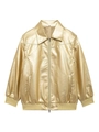 Veste métallisée dorée rétro pour femme avec col montant et bord-côte - Or