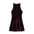 Elegant burgundy velvet sleeveless mini dress with a high-neck design and back zipper - XS / Burgundy