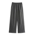 Casual dark grey pinstripe wide leg trousers with elastic waist for a classic look - S / Pants