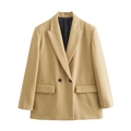 Elegante kaki damesblazer met dubbele rij knopen, inkeping in de revers en zwarte knopen - XS / Khaki