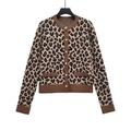 Women's knit cardigan featuring classic brown leopard print and gold metal buttons - S / Leopard Print