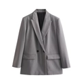 Dames losse casual grijze blazer met klassieke revers en dubbele rij knopen design - XS / Grijs