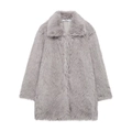 Elegante cappotto da donna in ecopelliccia grigio chiaro con ampio collo a revers - XS / Grigio