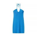 Abito corto in maglia blu con scollo a V allacciato al collo e lacci incrociati sul davanti - Taglia unica / Blu