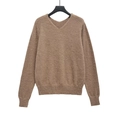Pull en tricot marron élégant pour femme avec col en V et coupe ample en maille duveteuse - S / Camel
