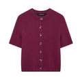 Cárdigan de punto fucsia para mujer con botones de lazo plateados y manga corta - S / Burdeos