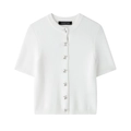 Cárdigan de punto blanco para mujer con botones de lazo y cuello redondo - S / Blanco