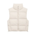 Gilet matelassé beige pour femme avec col montant et ourlet à cordon réglable chic - XS / Blanc Cassé