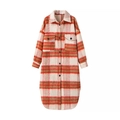 Plaid shacket mid-length coat for women with red and orange flannel checkered pattern - One Size / Orange Red
