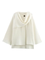 Women's cream white asymmetrical knit poncho coat with decorative button detail - S / Tops / White