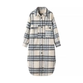 Women's autumn plaid long jacket shacket in white, gray, and light blue pattern - One Size / Blue